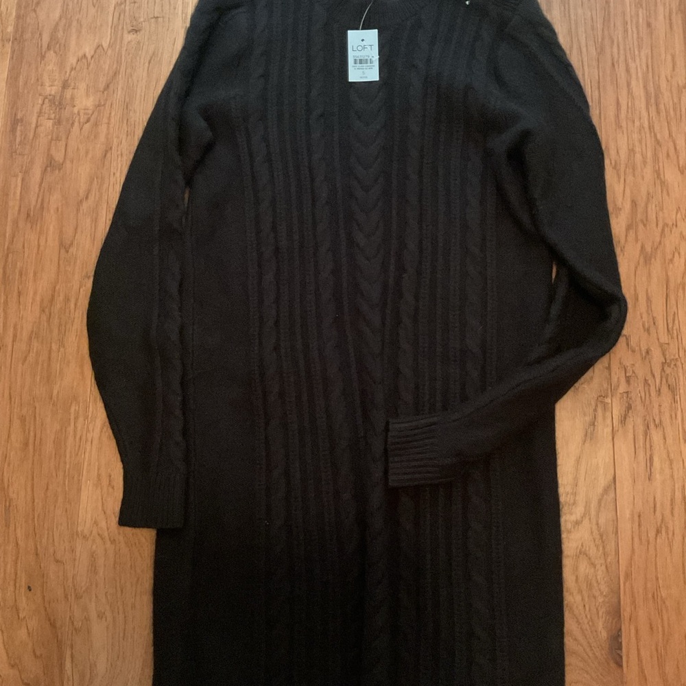 LOFT Black Cable Knit Sweater Dress NWT SP